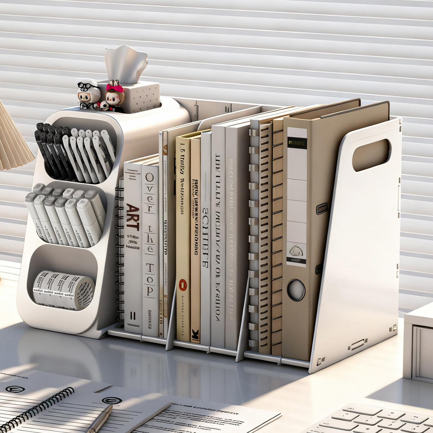 可伸缩书立架书桌收纳带笔筒一体固定折叠分隔板书本挡板放书神器办公室学生用高中生装书桌面置物架