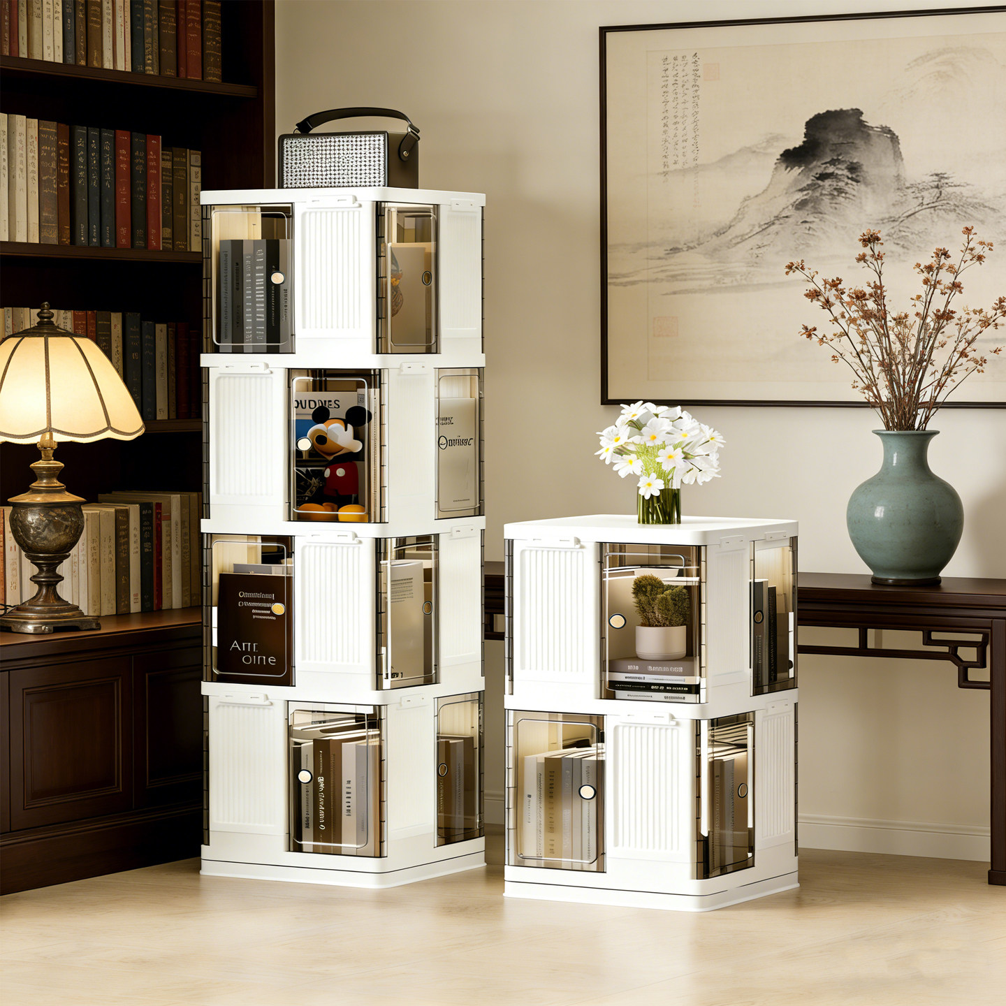 360度旋转书架落地置物架家用储物柜可移动带滑轮客厅书本收纳柜,住宅家具,书架,淘宝优惠券,粉丝福利购,淘宝优惠卷