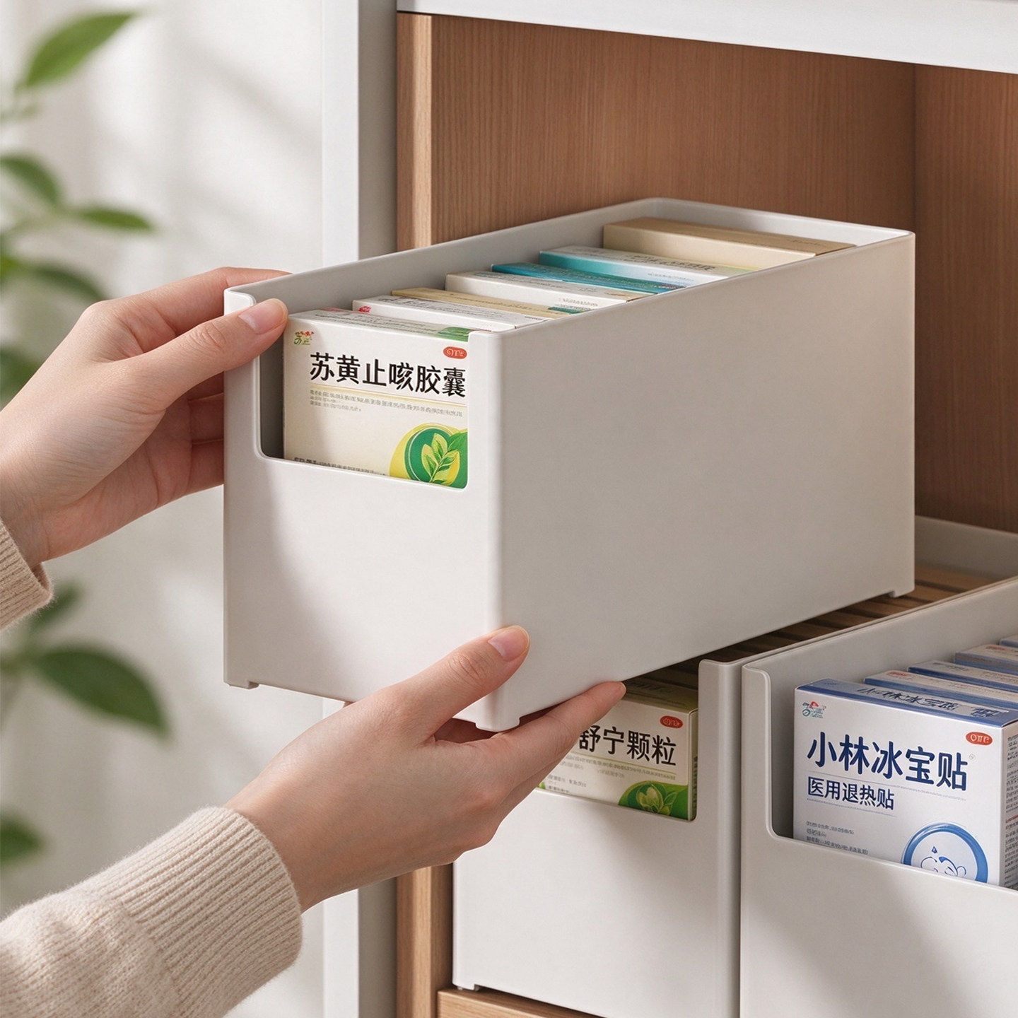 药品收纳盒家用医药箱抽屉式直角收纳筐桌面家庭装药物分层整理架