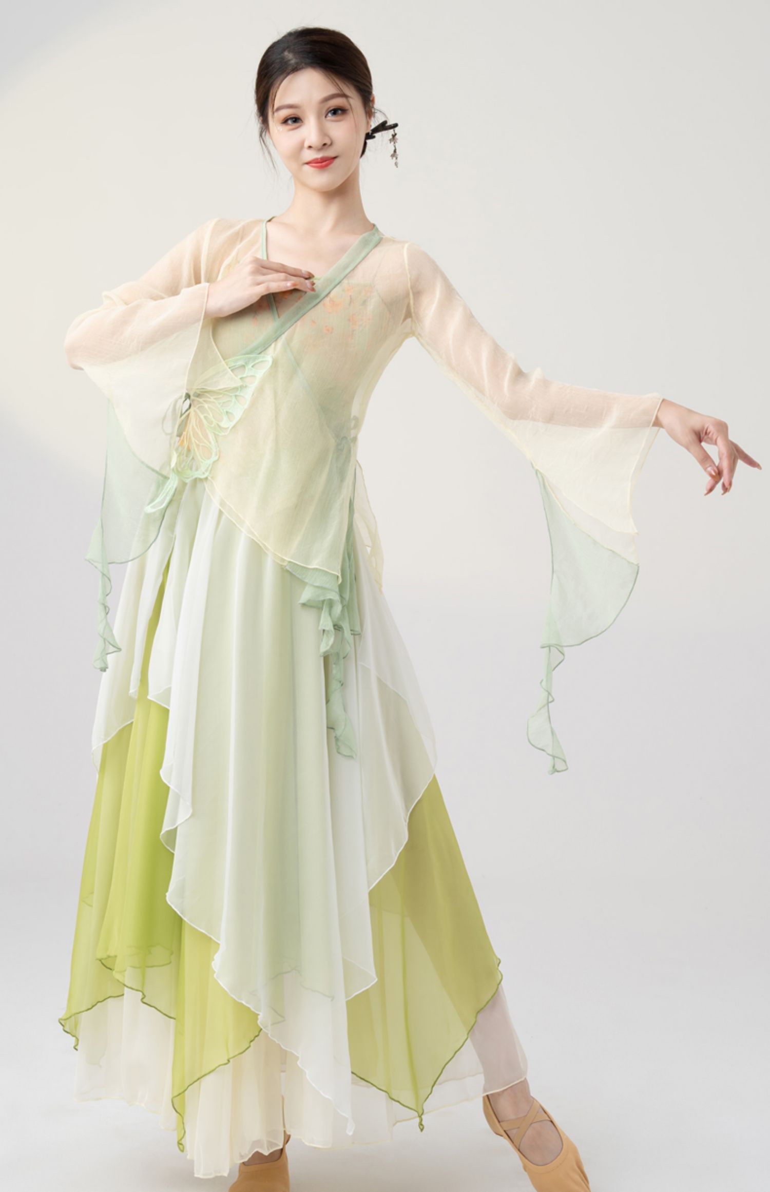 蝴蝶纱衣古典舞蹈服演出服装飘逸女雪纺练功服中国古风上衣粉蓝黄