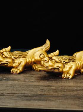 铜貔貅摆件一对独角飞天皮丘霸王貔貅客厅玄关装饰大号公母貔貅