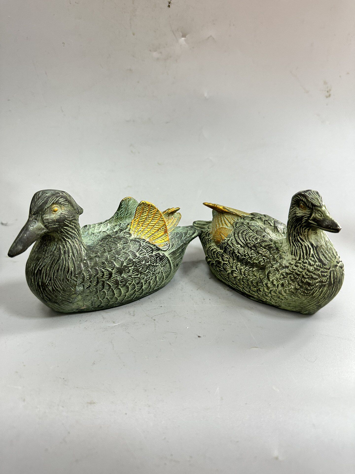 古玩铜器仿古纯铜鎏金鸳鸯摆件一对家居装饰礼品收藏品结婚礼品