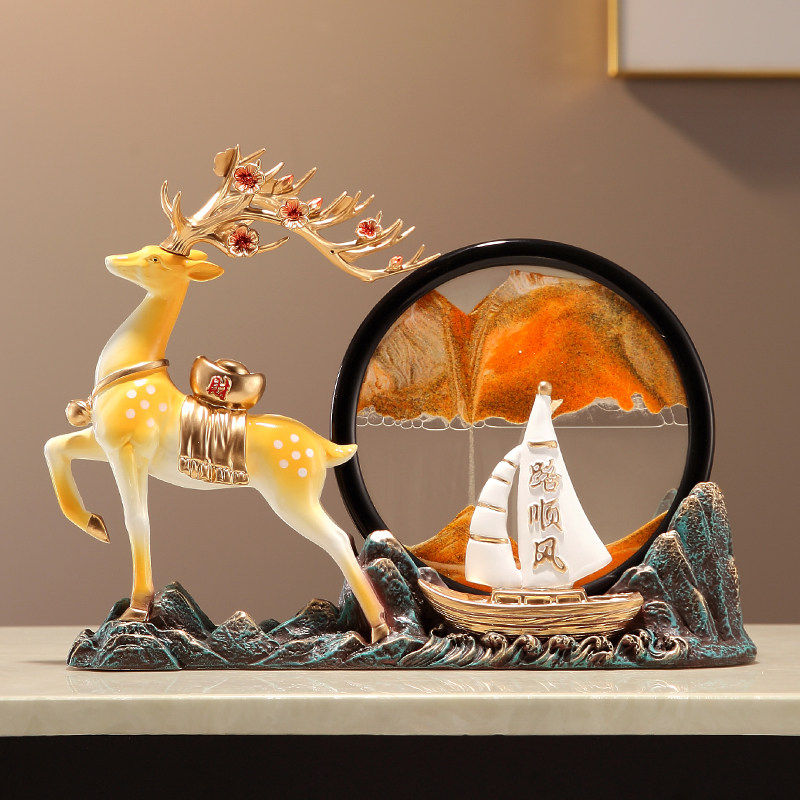 新中式招财鹿流沙画摆件客厅玄关电视柜酒柜办公室装饰毕业季礼品,家居饰品,装饰摆件,淘宝优惠券,粉丝福利购,淘宝优惠卷