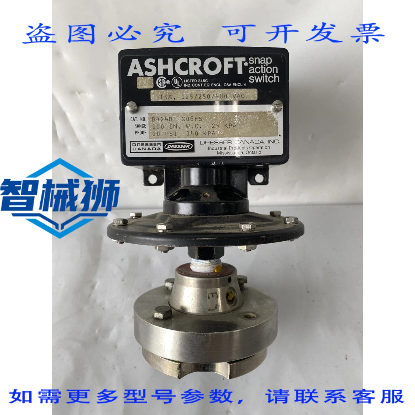 现货供应 ASHCROFT B424B X06FS 15安培 20磅/平方英寸 瞬动开关