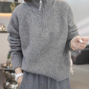 半拉链立领针织衫女2025年秋冬新款大码保暖宽松上衣女士长袖毛衣