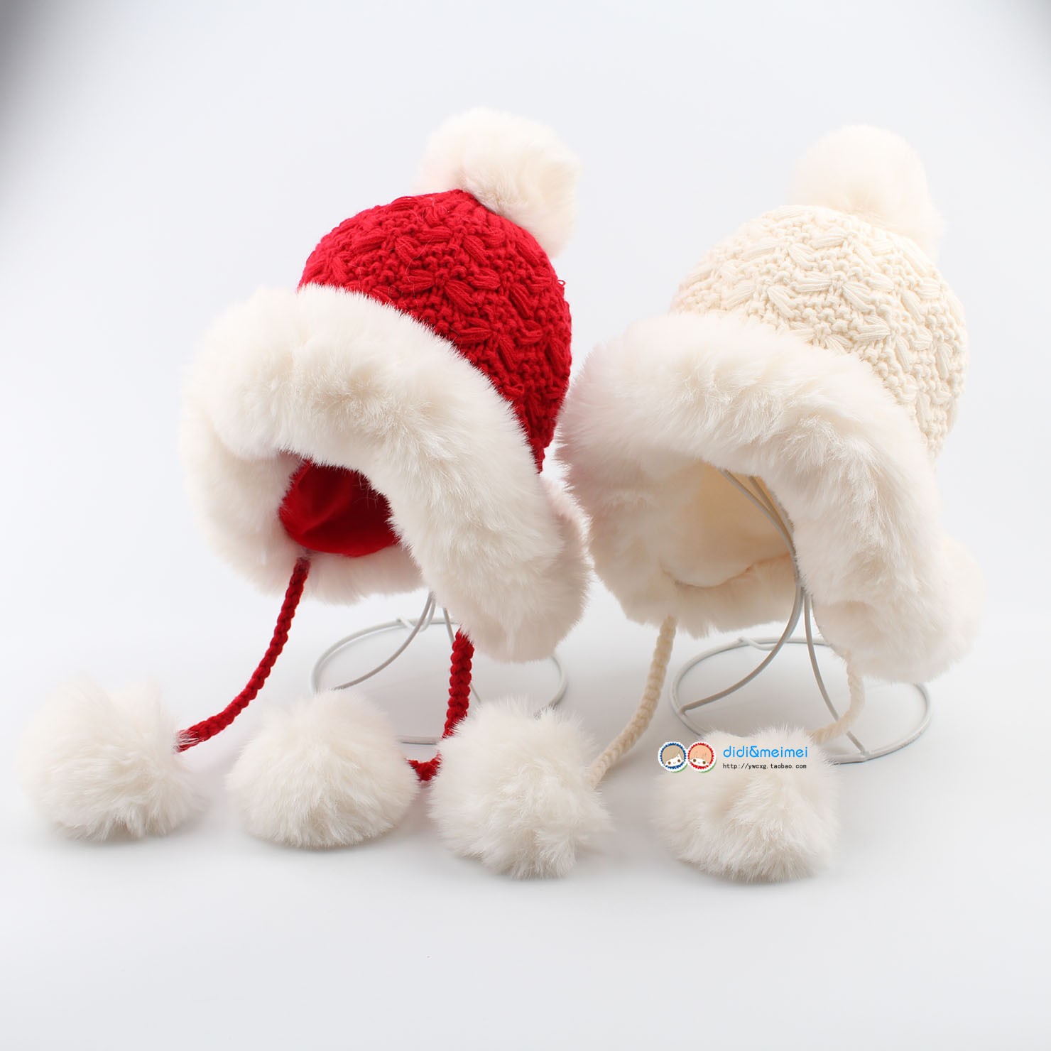 红色年帽秋冬加厚保暖加绒儿童毛条护耳帽子男女宝宝防风针织毛线