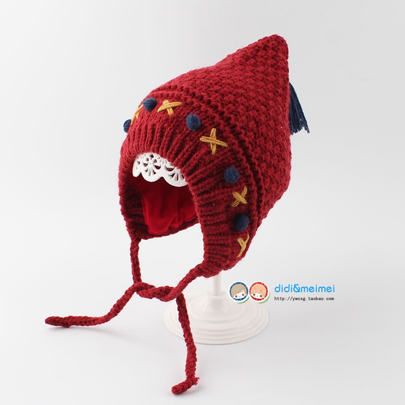 冬季男女宝宝保暖护耳针织帽子 婴儿流苏婴童0-2岁双层毛线帽