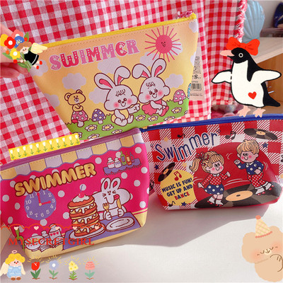 国内现货 SWIMMER男孩女孩唱片小熊兔兔草原可爱少女化妆包收纳包