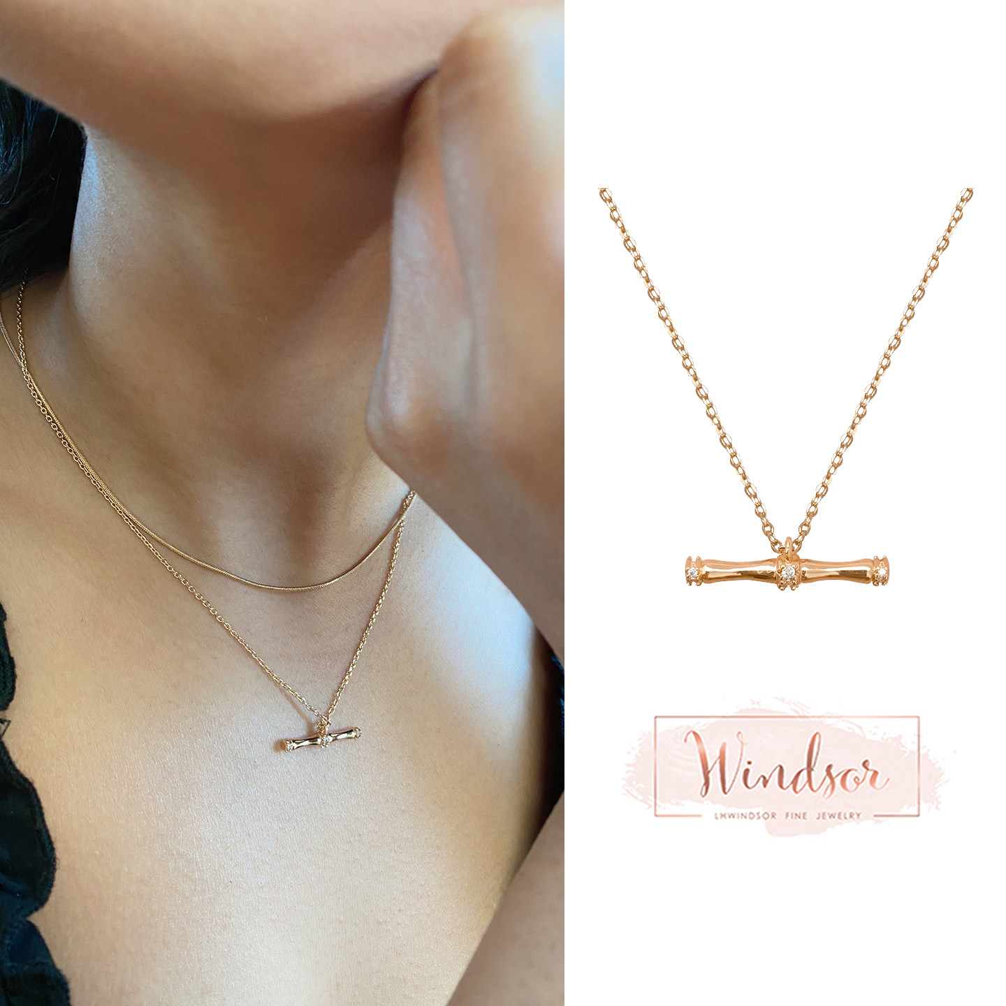 LHWindsor温莎珠宝Fob项链女金色T型吊坠极简设计锁骨链全新现货