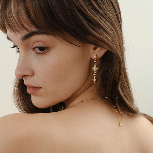 满天星镶钻长款流苏耳环