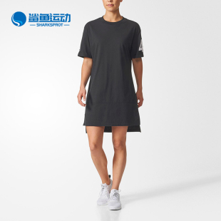 女子长款 Adidas 新款 运动休闲短袖 阿迪达斯正品 连衣裙CW0236