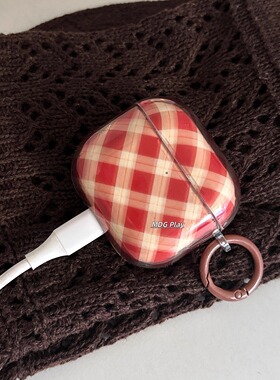 ins复古ins风红色菱格半透适用新款airpodspro3保护套新款airpods4耳机套三代pro2苹果无线蓝牙耳机