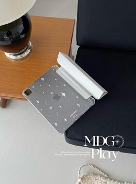 韩国ins简约时尚小众灰皮iPad Pro12.9寸韩系mini7白色星星印花高级感适用air611寸平板电脑保护套//防摔壳