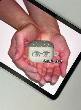韩系ins灰波点漫画眼镜少女适用AirPods4菲林保护套AirPods Pro2苹果耳机套AirPods3/2防摔Pro3小众硬保护壳