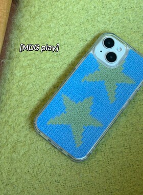 韩系ins风蓝底绿星适用于iPhone17promax手机壳苹果16pro女款15新款13/14时尚简约少女心网红小众个性保护套