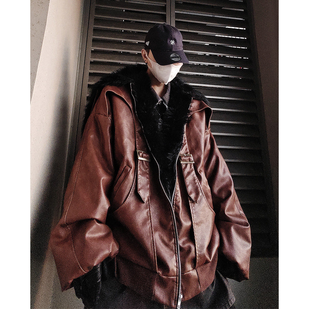 UUCSCC宽松座山雕皮草做旧翻领皮衣夹克冬季复古vintage外套棉衣,男装,棉衣,淘宝优惠券,粉丝福利购,淘宝优惠卷