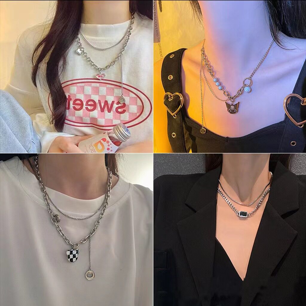 韩版ins潮叠戴蝴蝶项链女小众项链