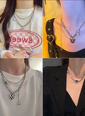 韩版ins潮叠戴蝴蝶项链女小众设计感百搭个性网红嘻哈锁骨链颈链