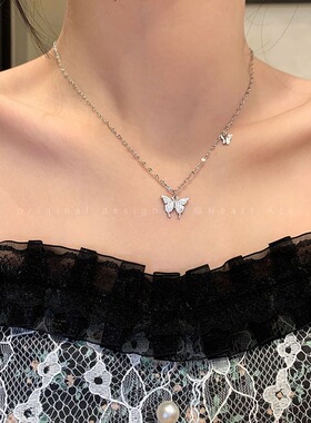 闪亮双蝴蝶项链女夏小众设计高级感轻奢精致锁骨链2022年新款颈链