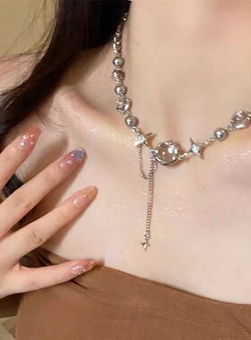月光锆石十字项链女ins潮小众设计感网红甜酷辣妹儿锁骨链颈链女