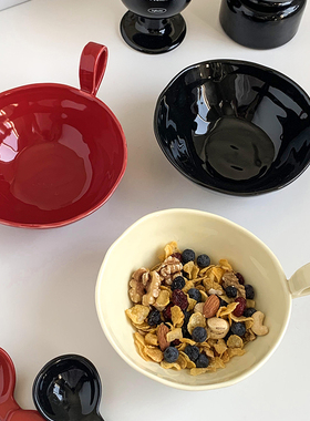 MIXIM创意提手碗家用水果沙拉碗ins风陶瓷大碗装泡面 面碗烤箱微