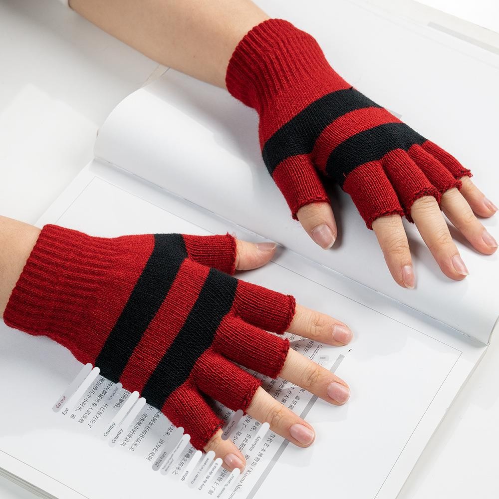 半指手套女冬季漏指薄款针织秋冬天学生可写字半露指电脑键盘打字