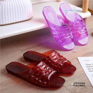 洗澡凉拖 老式 水晶拖鞋 中年妈妈平底外穿家居防滑软底凉拖鞋 女夏季