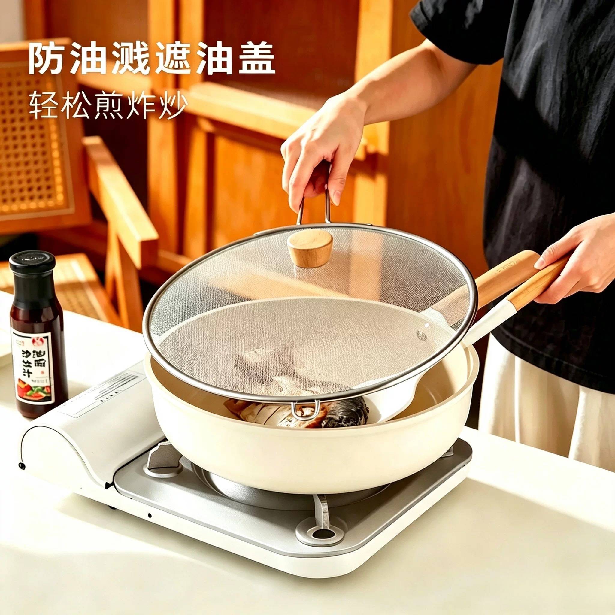 不锈钢厨房炒菜防溅油网盖挡板神器家用锅盖圆形煎牛排防崩油网盖