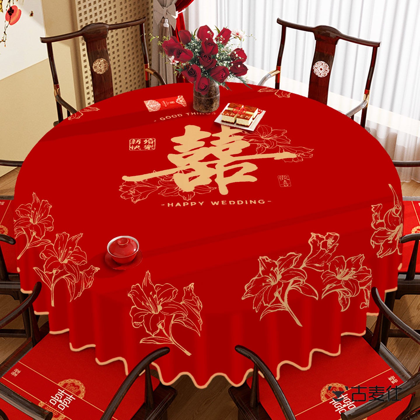 结婚喜宴桌布一次性家用加厚喜字红台布高级感婚礼专用酒席圆桌布