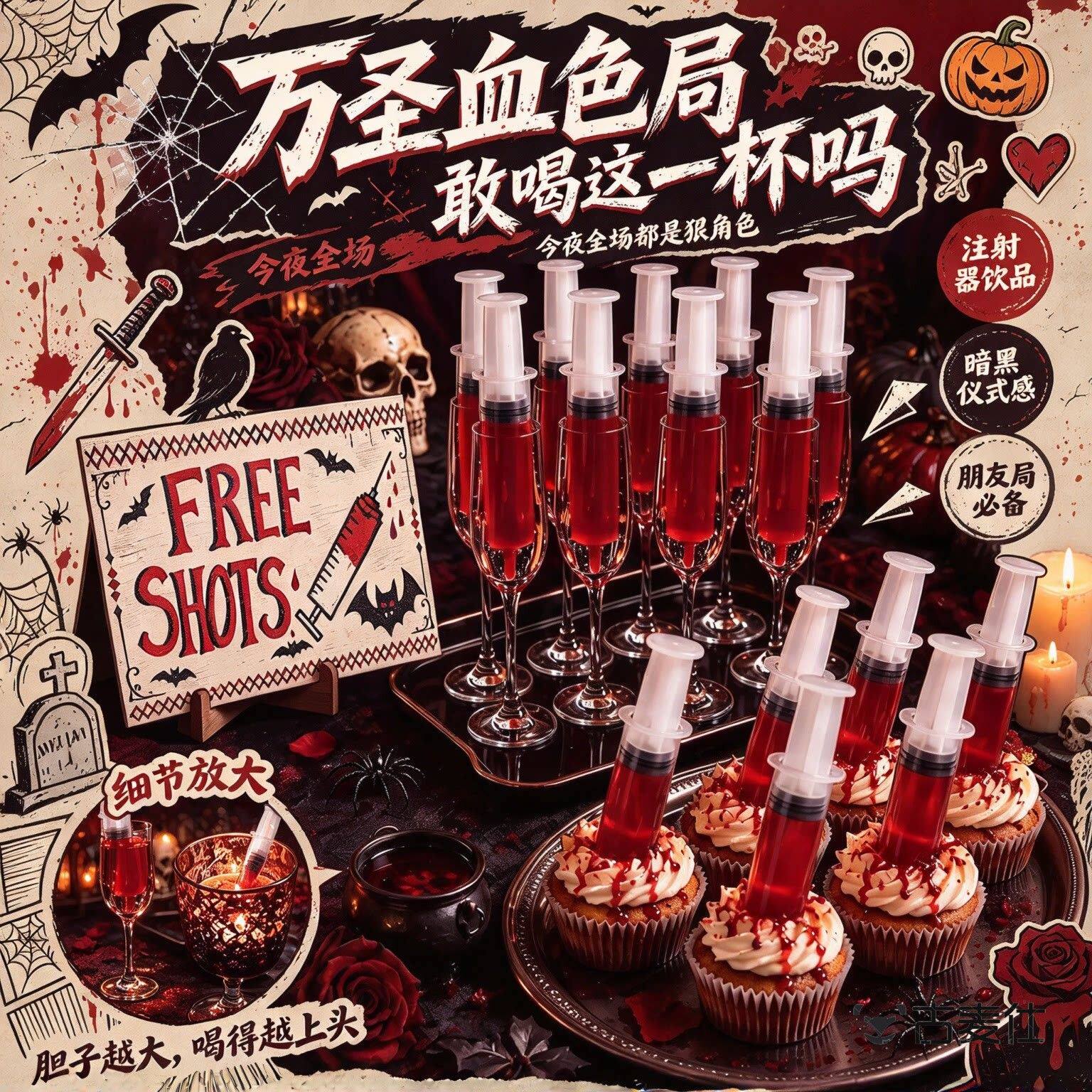 新款万圣节装饰酒吧餐厅商用鸡尾酒特调针管节日装扮拍照小道具