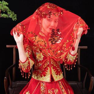 红盖头新娘2025结婚出嫁高级感红色纱巾秀禾服中式婚礼头纱蒙头巾