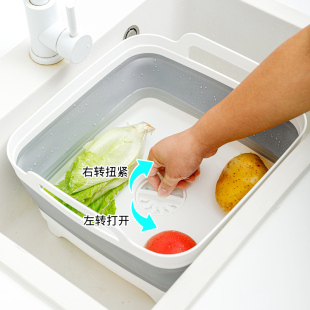 2025可伸缩菜篮子家用旋转排水收纳盆厨房折叠洗菜盆洗水果蔬菜