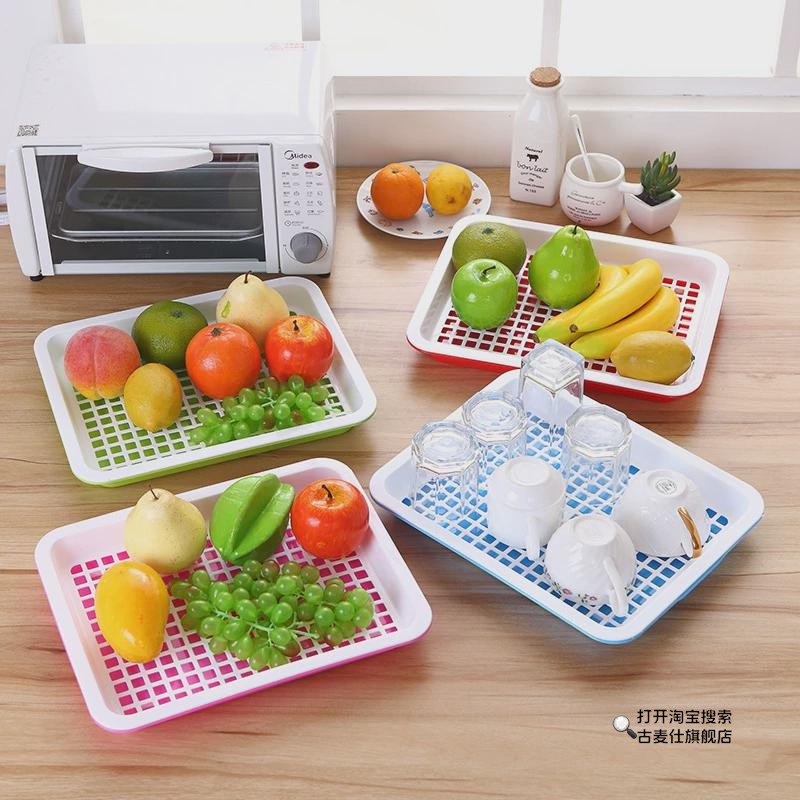 多功能双层沥水盘塑料长方形置物架创意厨房托盘茶盘家用水果盘