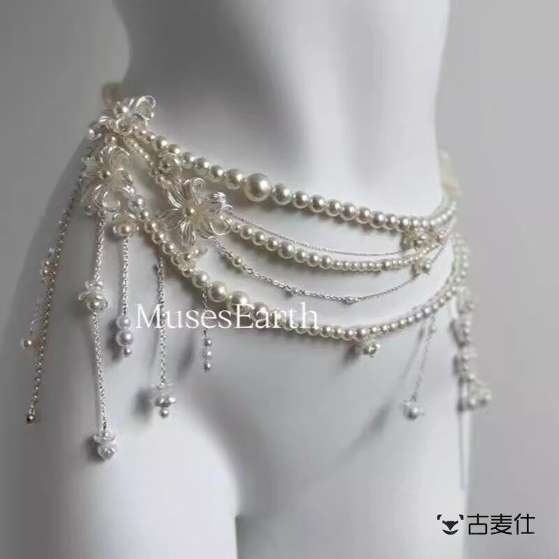 超仙流苏花朵珍珠多层腰炼小众高级感个性百搭时尚气质女搭配腰饰