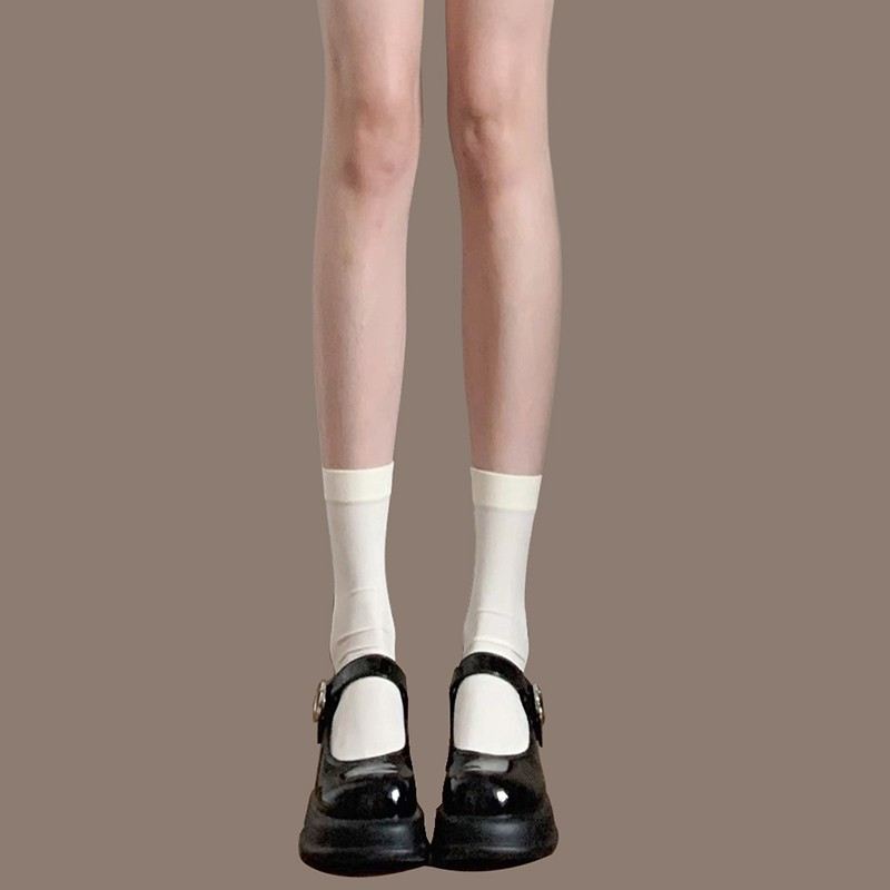 奶白袜子女夏季薄款长筒袜中筒丝袜jk乐福鞋小腿袜白色长袜堆堆袜