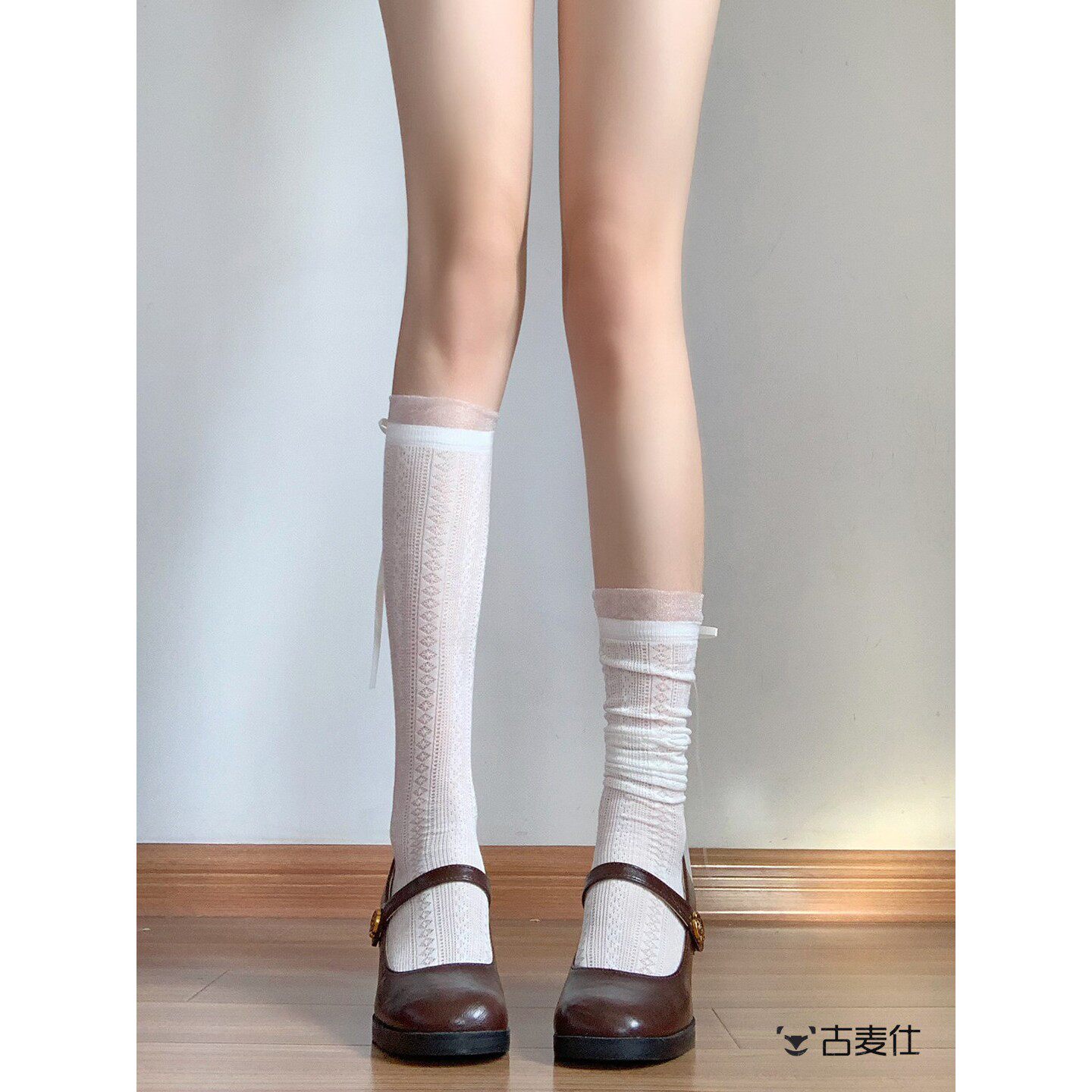 乳白色短袜女士夏季玛丽简中长堆袜蕾丝缎带蝴蝶结蕾丝袜子薄