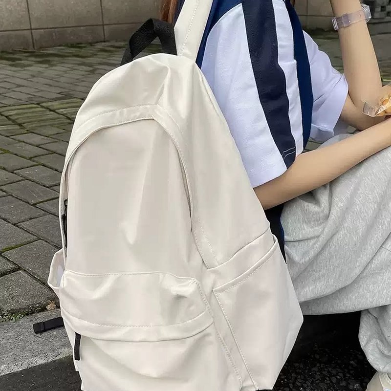 书包女大学生韩版ins大容量简约纯色背包初中高中生双肩包女