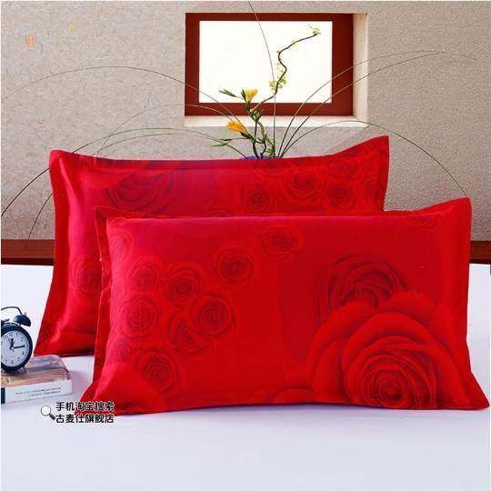 大红色枕套全棉结婚一对100%纯棉拉炼 炼 式婚庆印花单双人枕头套