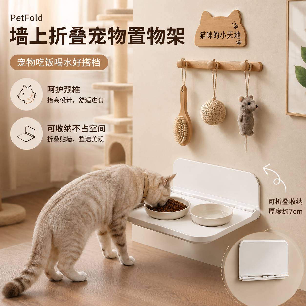 宠物碗可上墙狗碗猫碗悬挂式增高架子保护颈椎贴墙上置物架一字板