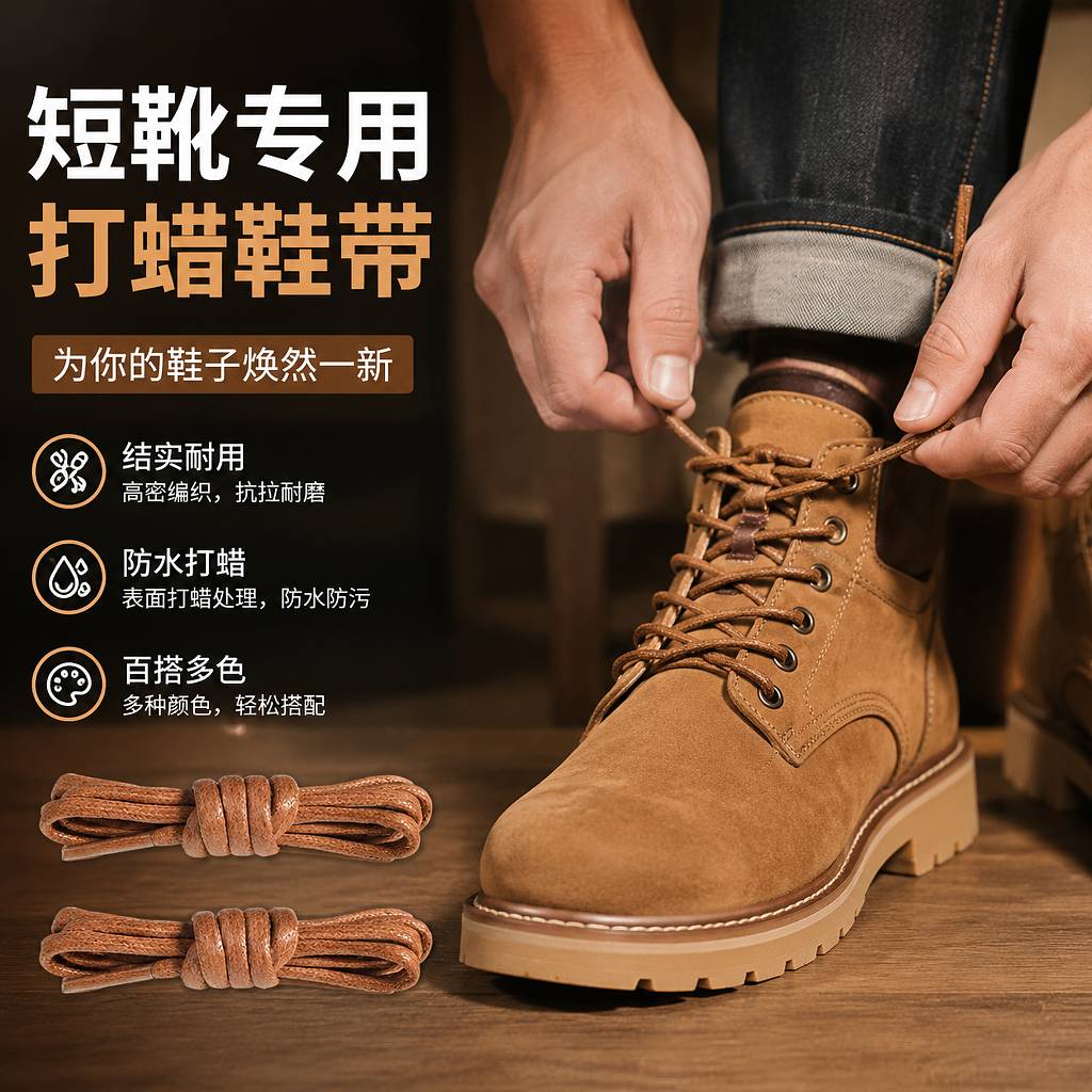 休闲短靴子工装靴马丁靴女靴男皮鞋细打蜡鞋带圆形白黑棕色鞋绳子