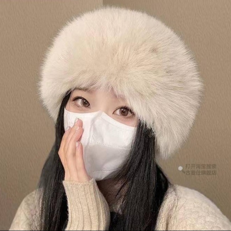 毛绒蒙古帽子女秋冬防寒白色保暖东北盆帽护耳帽狐狸毛渔夫帽毛毛