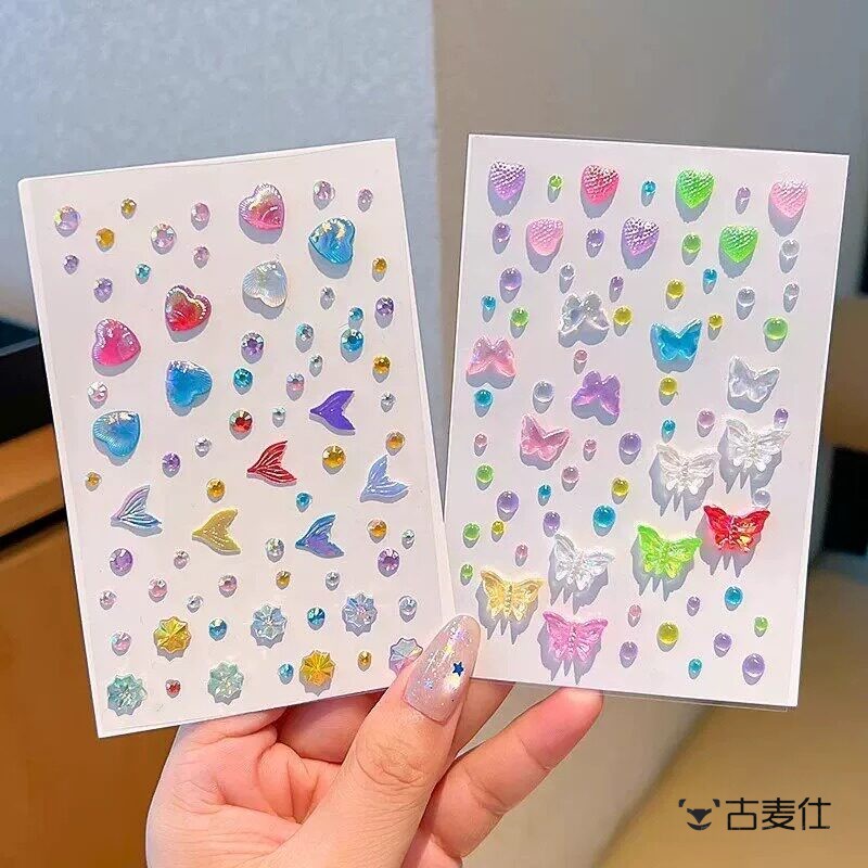 儿童脸上贴饰品小女孩水晶彩色钻石贴立体蝴蝶贴纸脸贴甜美舞台表演女童宝石化妆贴脸部彩绘装饰贴画宝宝眼角