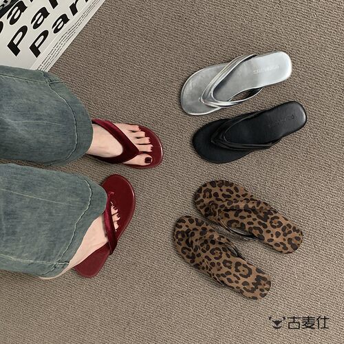 时尚ins平底纯色人字拖女款夏季外穿豹纹凉拖鞋海边夹脚女鞋鞋子