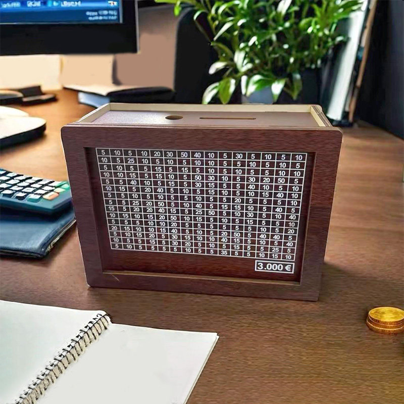 复古数字存钱罐创意大号10000美元 木质水墨风实用储蓄罐