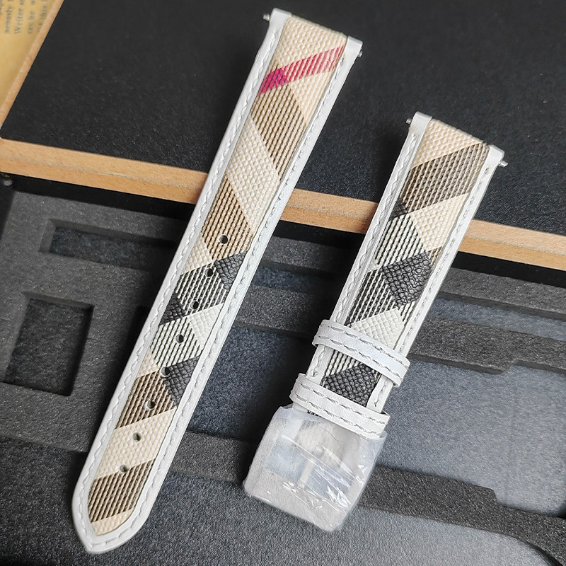 格纹真皮表带 适配BU9136/BU9139白色格纹表带女款 18mm