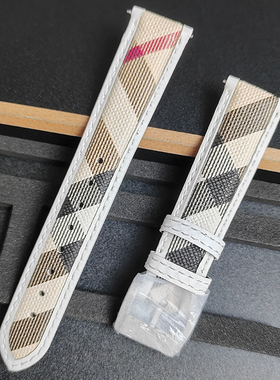 格纹真皮表带 适配BU9136/BU9139白色格纹表带女款 18mm