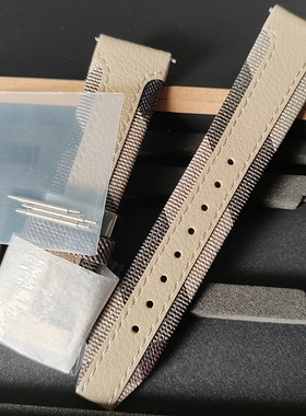 格纹表带 适配BU9021灰色真皮手表带经典款男款针扣20mm