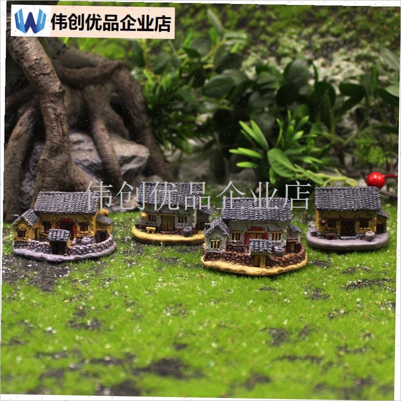 仿古复古茅草屋农家小院仿真房屋 微景观鱼缸盆P景DIY装饰造景配,