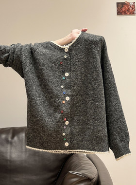 灰色圆领慵懒秋冬加厚针织打底内搭可外穿开衫长袖女毛衣外套上衣