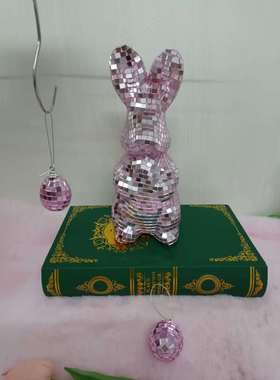 2025新款玻璃镜面摆件迪斯科居家工艺品手工装饰品兔子艺术品节日